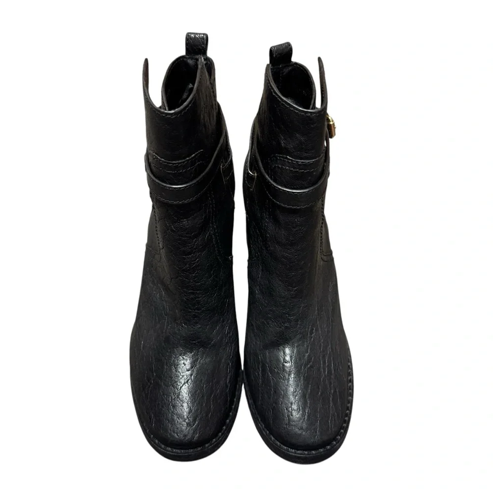 Tory Burch Kayden Buckle Strap Leather Ankle Boots Black 9.5